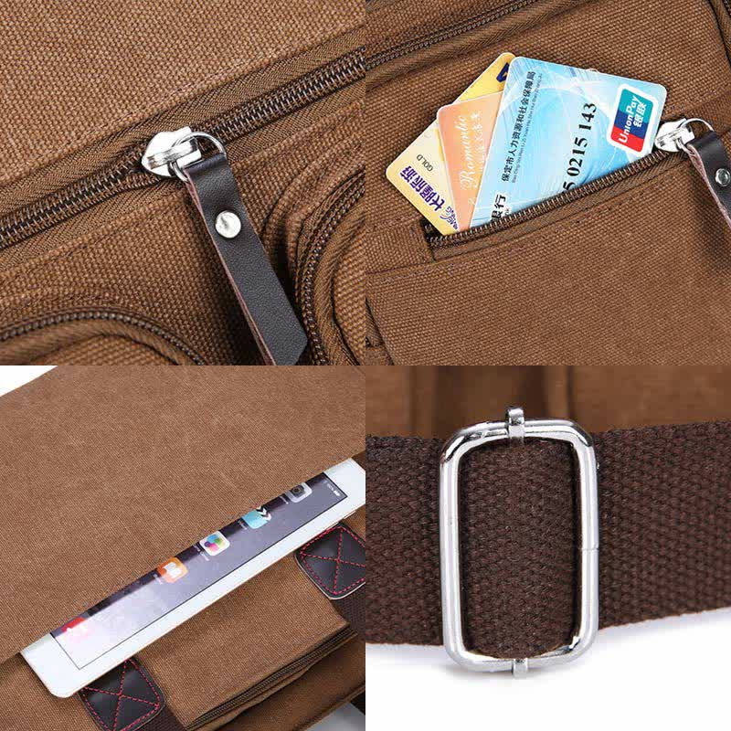 Tragetasche mit mehreren Taschen für Damen und Herren, Retro-Laptoptasche aus Segeltuch