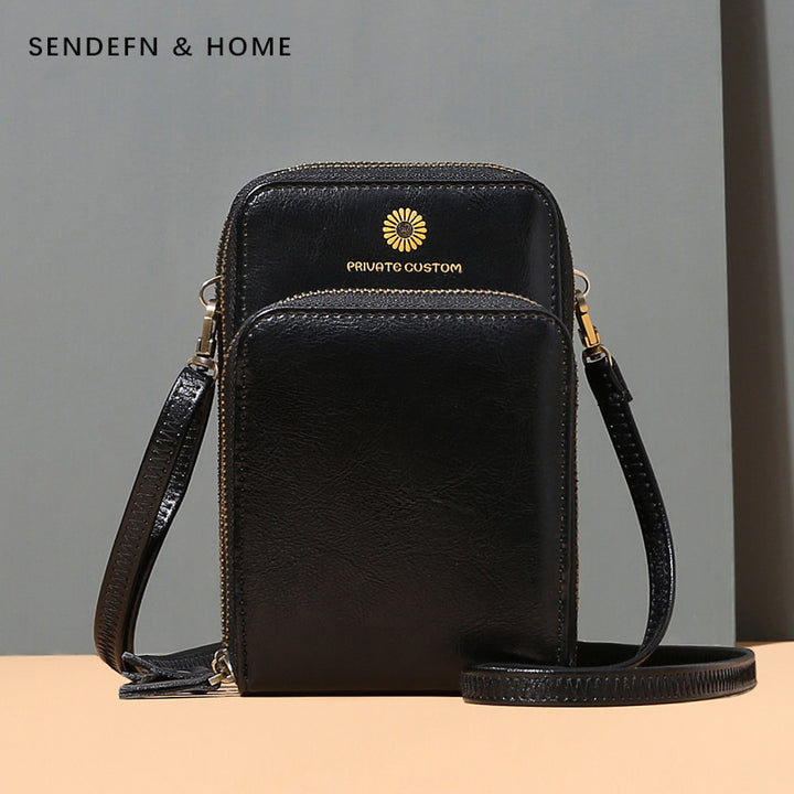 Sonnenblumen-Handytasche aus Leder, mehrere Fächer, Mini-Umhängetasche mit Kartenhalter, Münzgeldbörsen