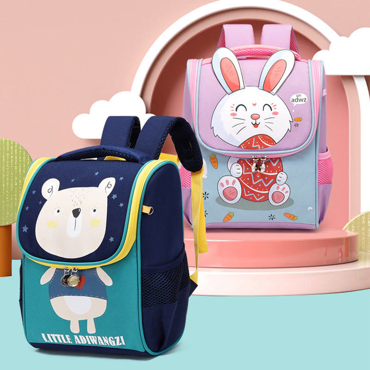 Cartoon-Rucksack für Kinder mit Tierdruck, Wirbelsäulenschutz, Schultasche