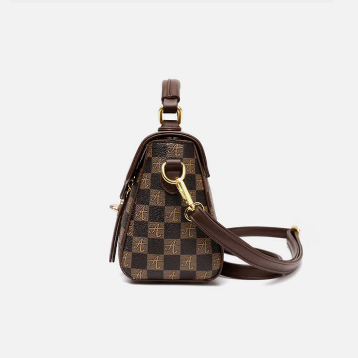Klassische karierte Prägung Handtasche Damen Vegan Leder Retro Umhängetasche