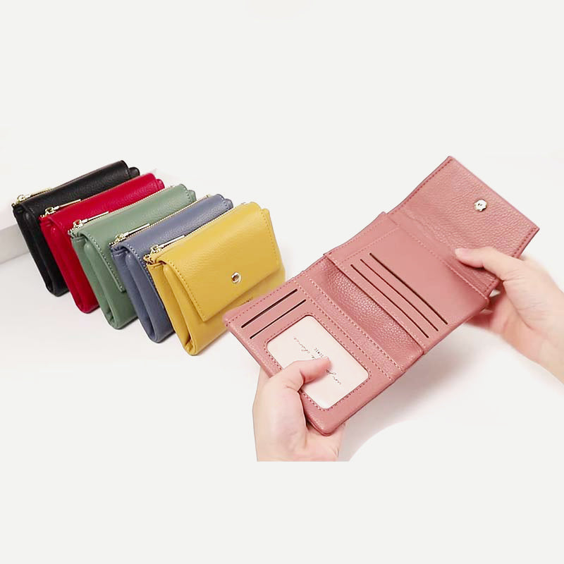 Mini-Geldbörse für Damen aus PU, zweifach gefaltet, kurze Brieftasche mit mehreren Kartenfächern