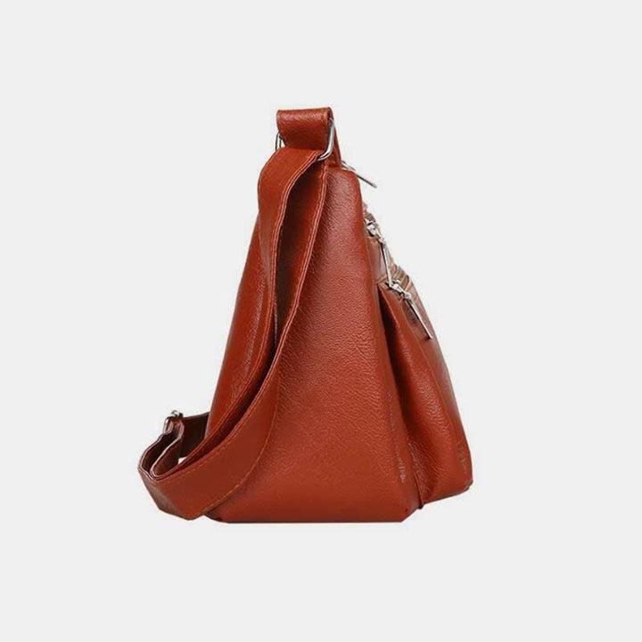 Umhängetasche mit 3 Reißverschlüssen für Damen, leichte, wasserdichte Schultertasche aus Leder