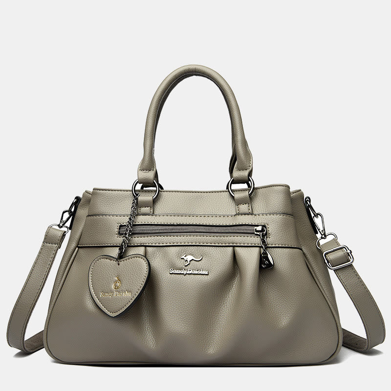 Handtasche mit drei Fächern und Henkel, Umhängetasche aus PU-Leder