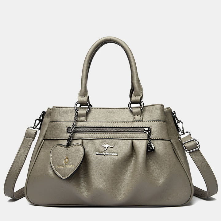 Handtasche mit drei Fächern und Henkel, Umhängetasche aus PU-Leder