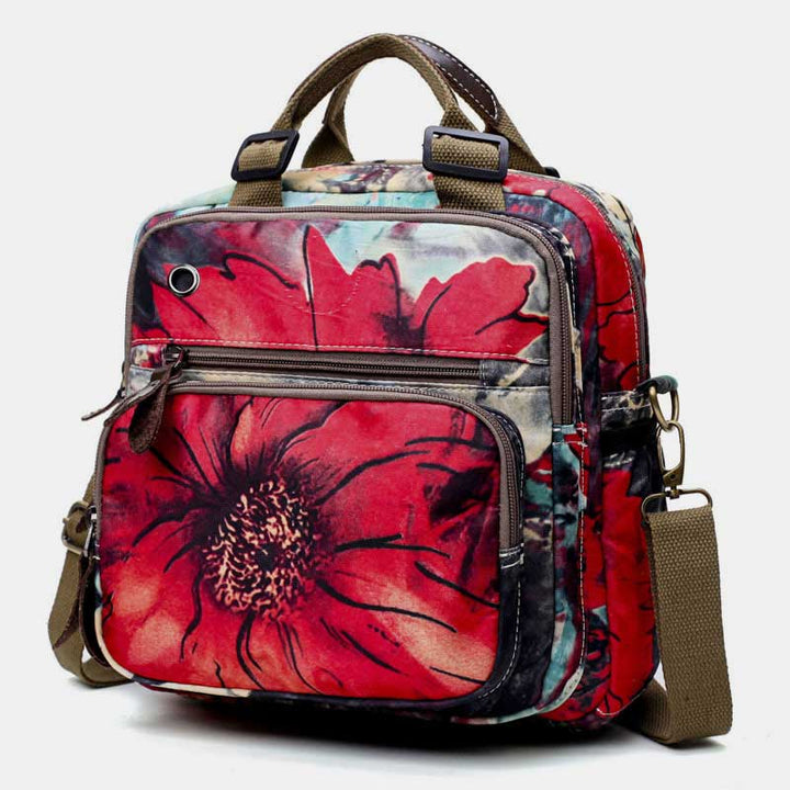 Multifunktionaler wasserdichter Rucksack mit Blumendruck, Wickeltasche mit Blumenmuster, Umhängetasche 
