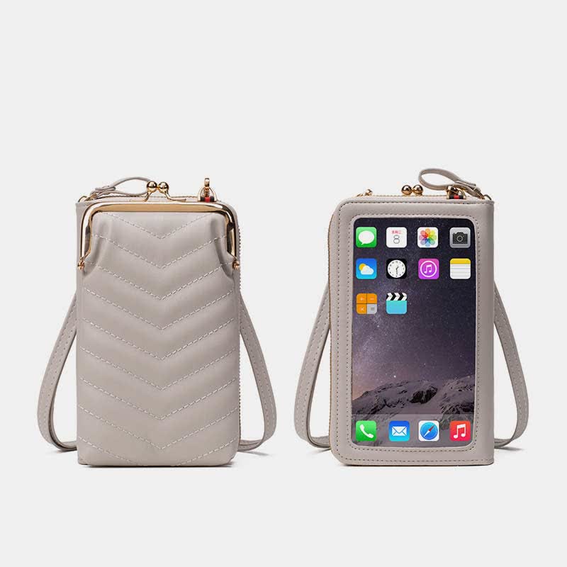 Kleine Crossbody-Handy-Geldbörse für Damen aus gestepptem Leder