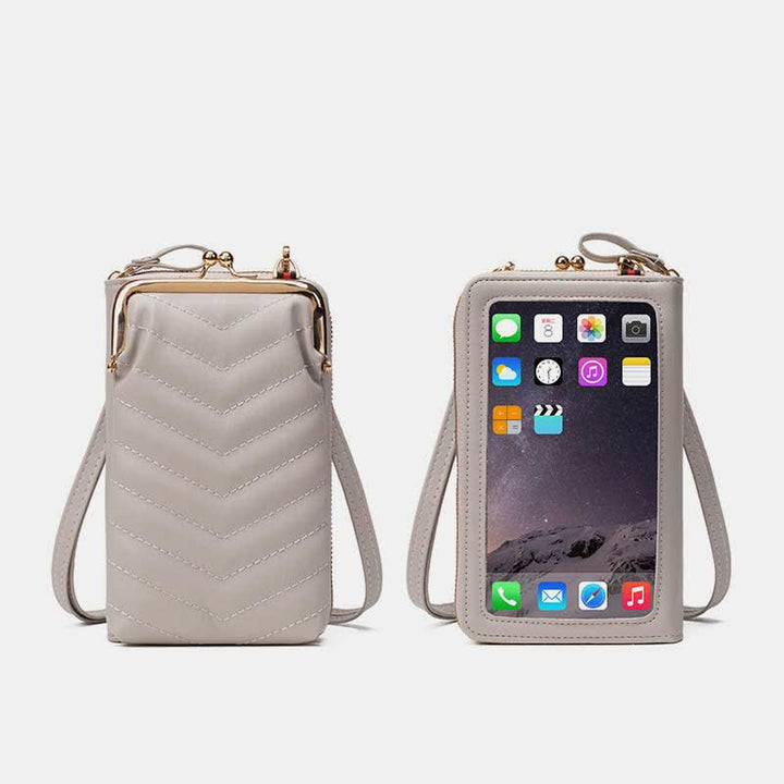 Kleine Crossbody-Handy-Geldbörse für Damen aus gestepptem Leder