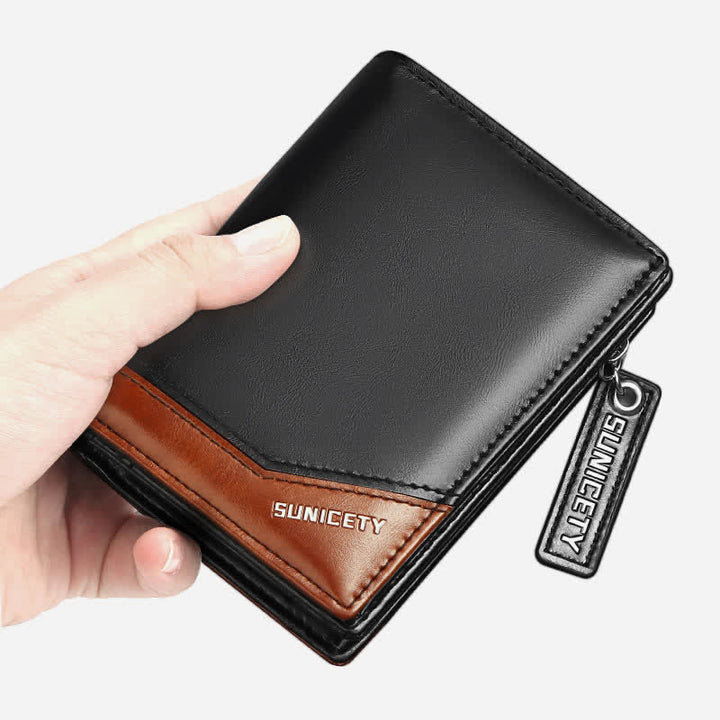 Zweifach gefaltete Geldbörse für Herren, Retro-RFID-Kreditkartenhalter mit Reißverschlussfach