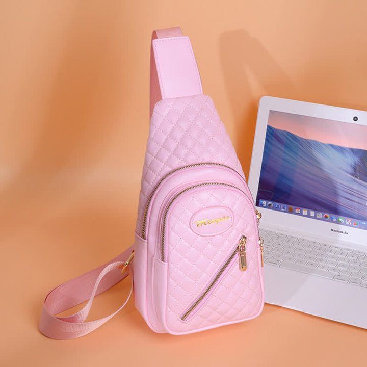 Schultertasche aus Leder für Damen, gesteppt, Umhängetasche, Sling-Rucksack, Tagesrucksack