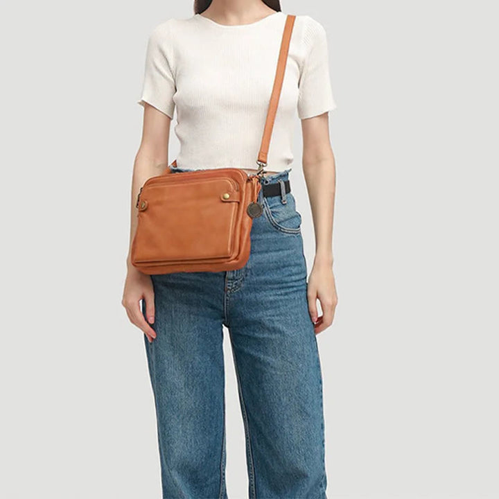 Vintage Dreilagige Umhängetasche aus Leder für Damen