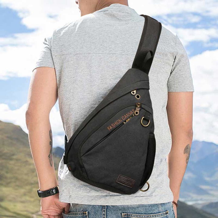 Canvas Brusttasche Herren Minimalistische Reise Große Schultertasche