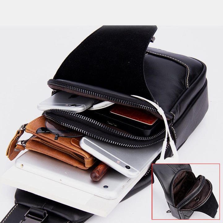 Schultertasche im Vintage-Stil mit mehreren Taschen und Kopfhöreranschluss