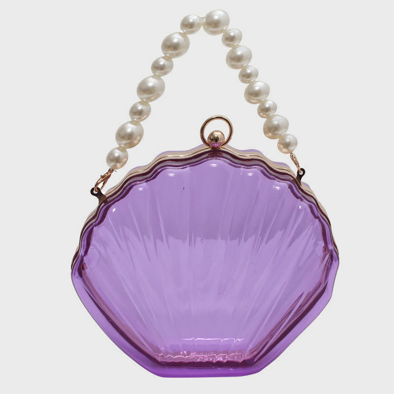 Umhängetasche für Damen mit Perlenkette und Clip, transparente Tasche