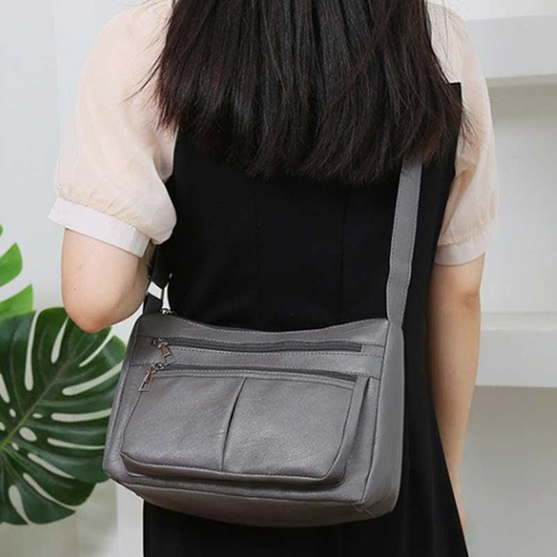 Umhängetasche mit 3 Reißverschlüssen für Damen, leichte, wasserdichte Schultertasche aus Leder