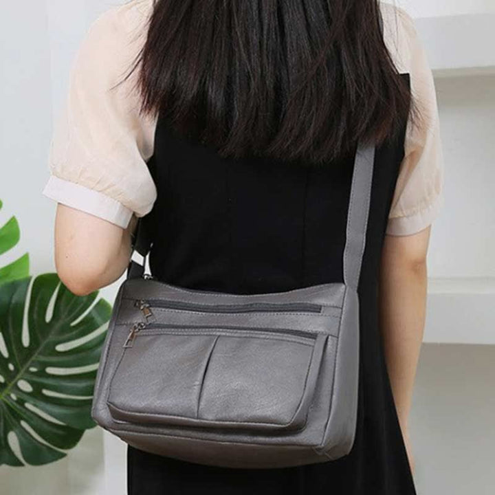 Umhängetasche mit 3 Reißverschlüssen für Damen, leichte, wasserdichte Schultertasche aus Leder