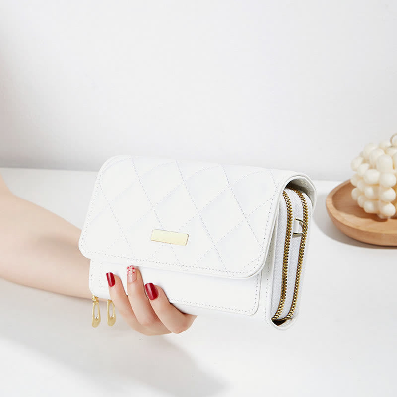 Handytasche mit doppeltem Reißverschluss, gesteppte Umhängetasche, Geldbörse, Clutch