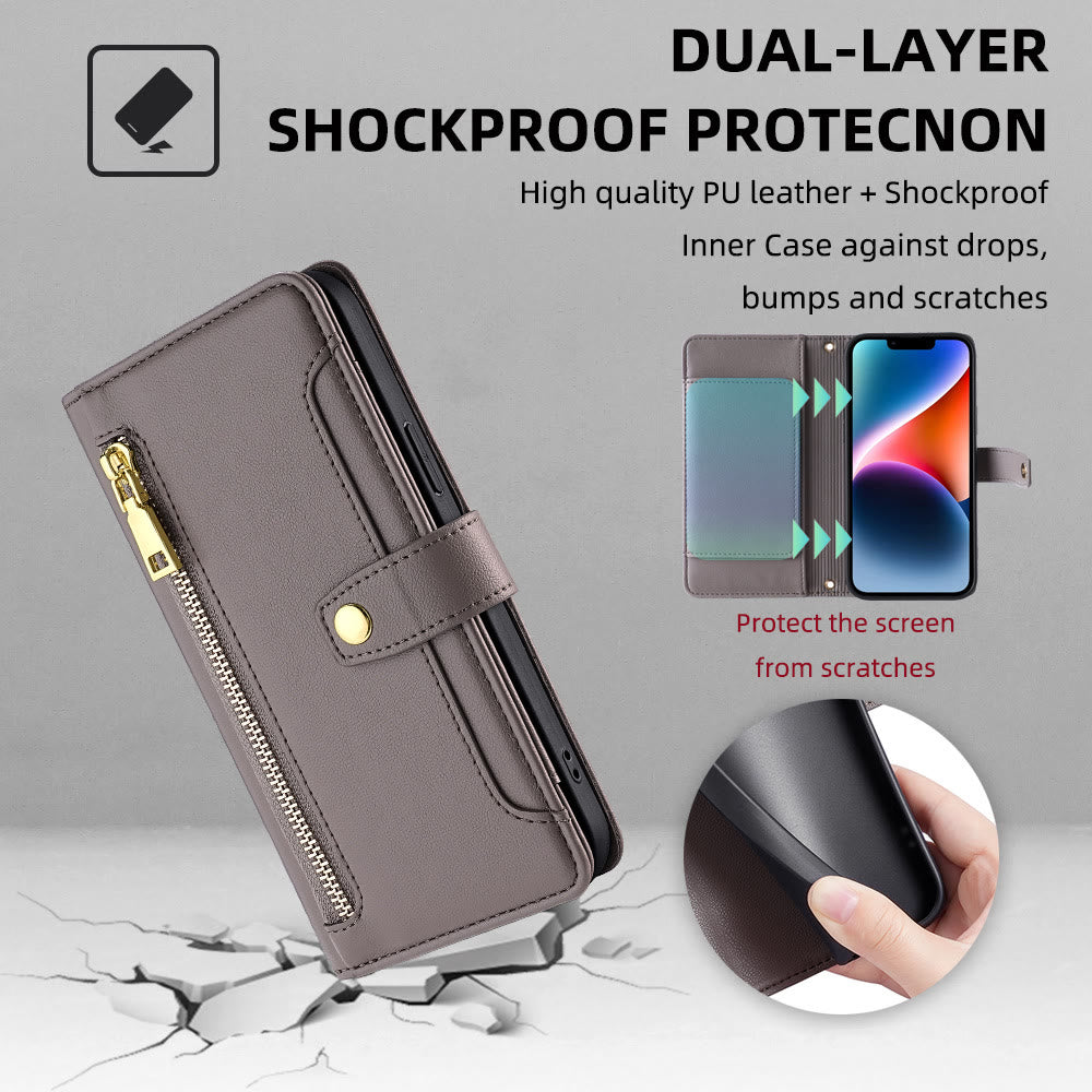 Kunstleder Wallet Case Handyhülle für iPhone mit Schultergurt