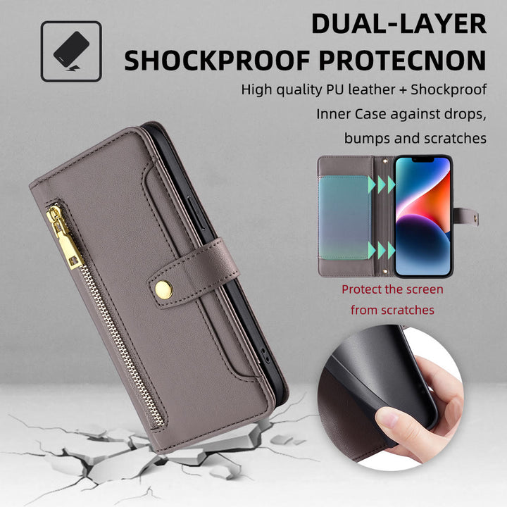 Kunstleder Wallet Case Handyhülle für iPhone mit Schultergurt