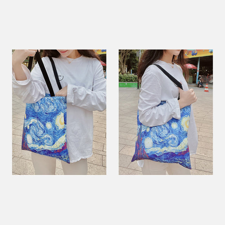 Schultertasche für Frauen mit Sternenhimmel, Ölgemälde, Leinwand, Strand