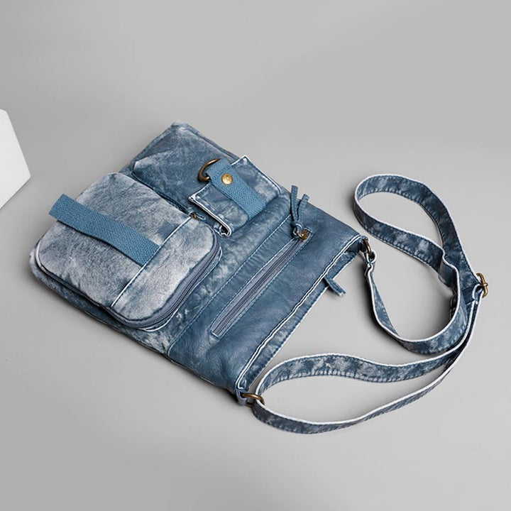 Umhängetasche für Damen, gewaschene, lässige Schultertasche aus Denim-Leder