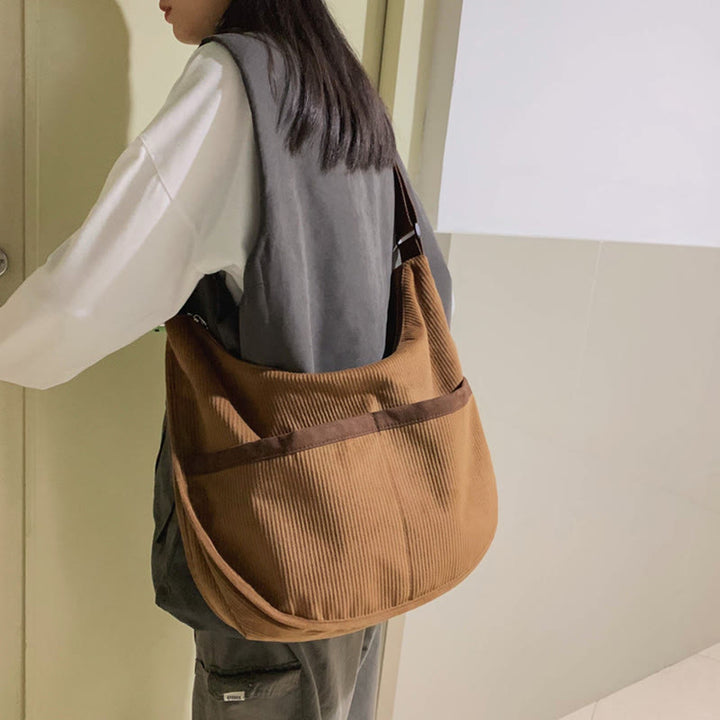 Umhängetasche für Damen, Retro-Coduroy-Patchwork, große Kapazität