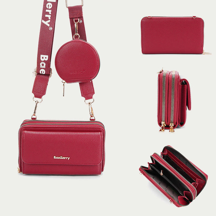 Handytasche für Damen mit Lychee-Muster und Alphabet-Trägern, Umhängetasche