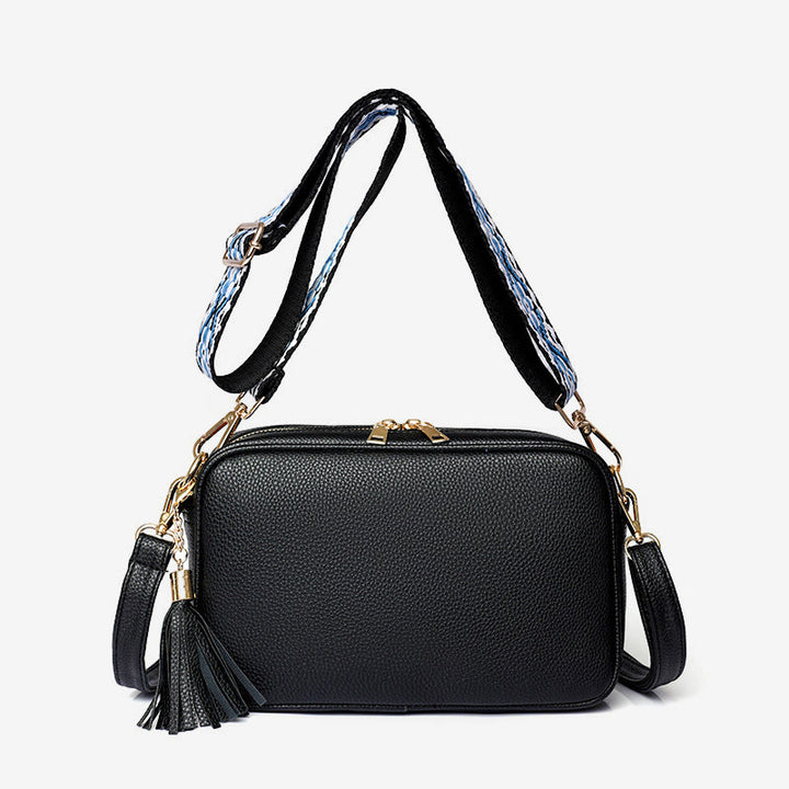 Umhängetasche für Damen mit Quaste, einfarbig, lässige Ledertasche