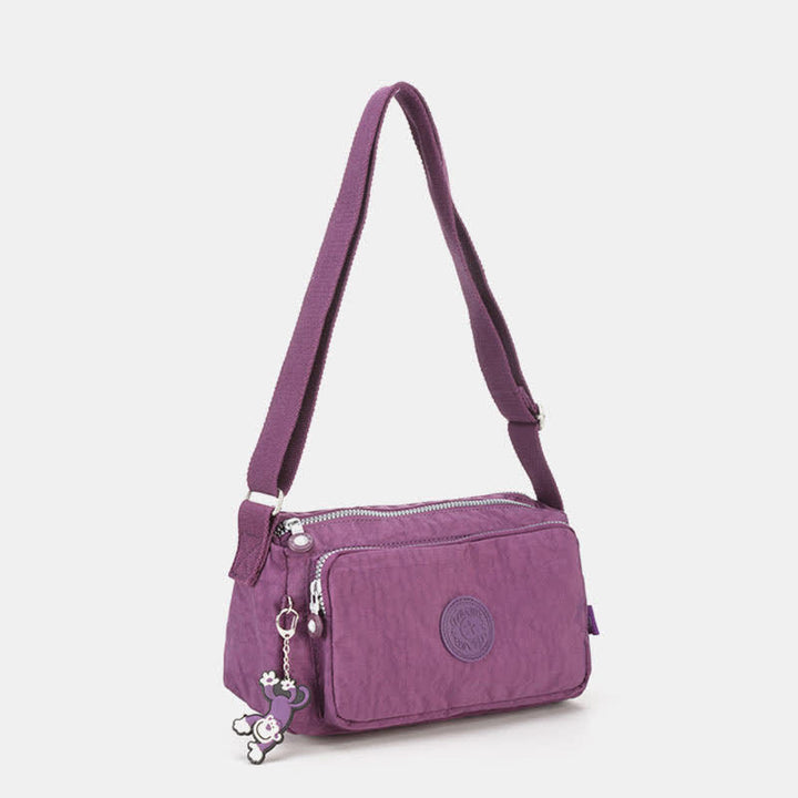 Umhängetasche für Damen, leichte Schultertasche aus Nylon mit Dreifach-Reißverschluss