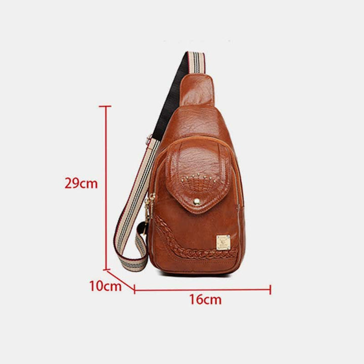 Kleiner Sling-Rucksack aus Kunstleder, Mehrzweck-Brusttasche mit Doppelreißverschluss, Rushsack