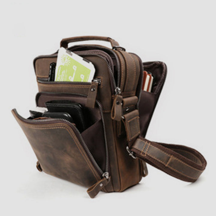 Kleine Umhängetasche für Herren, mehrere Taschen, echtes Leder, Umhängetasche