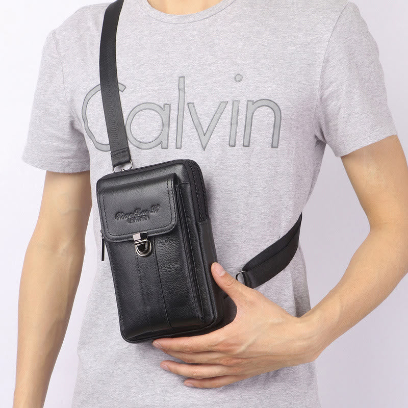 Kleine Umhängetasche für Herren, Business-Tasche aus echtem Leder, tragbar