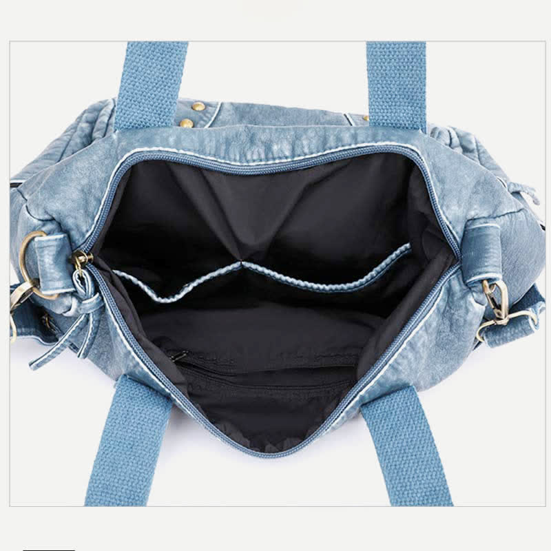 Denim Farbe Tote Handtaschen Große Kapazität Kunstleder Schulter Geldbörse