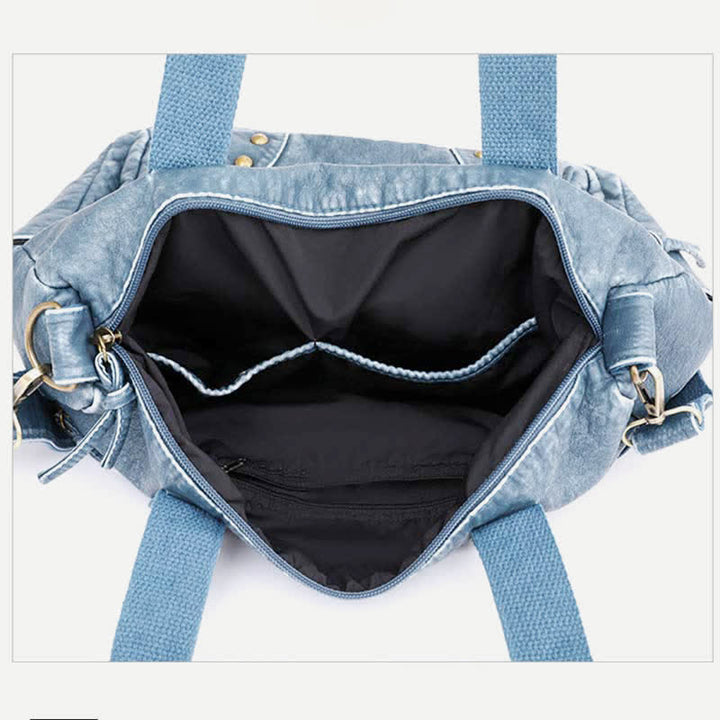 Denim Farbe Tote Handtaschen Große Kapazität Kunstleder Schulter Geldbörse