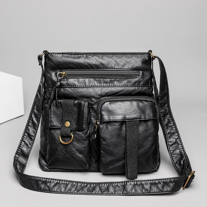 Umhängetasche für Damen, gewaschene, lässige Schultertasche aus Denim-Leder