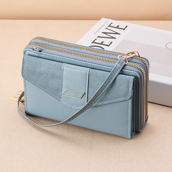 Handytasche für Damen, PU-Leder, Umhängetasche mit mehreren Fächern und Reißverschluss