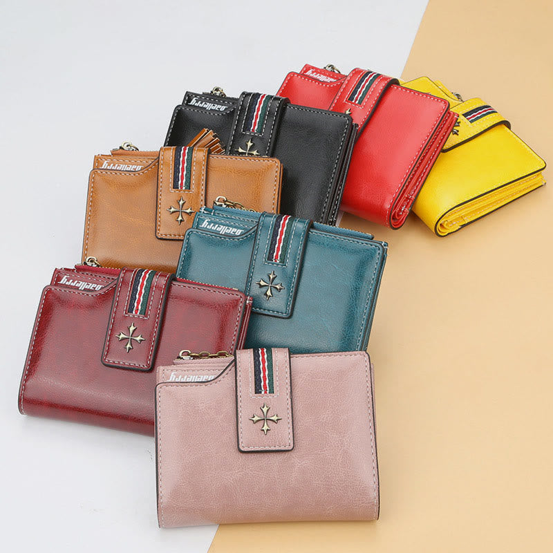 Kurze Bifold Brieftasche Retro Multi Slot Frauen Leder Geldbörse