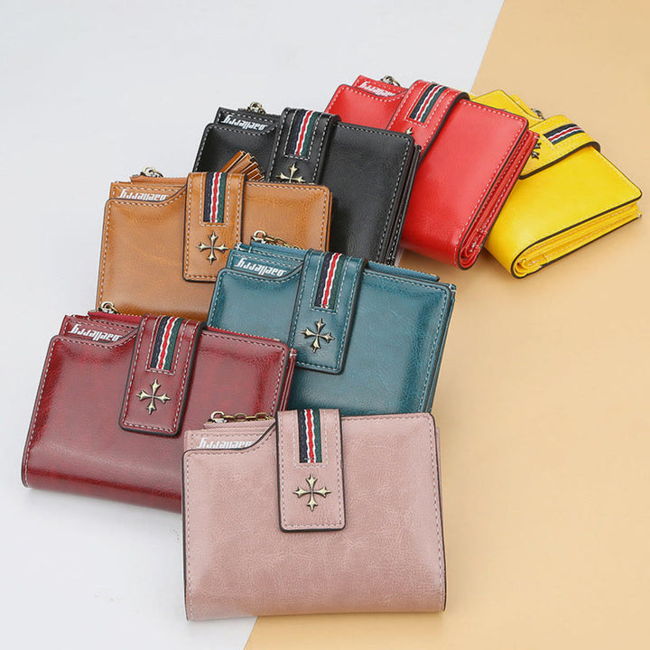 Kurze Bifold Brieftasche Retro Multi Slot Frauen Leder Geldbörse