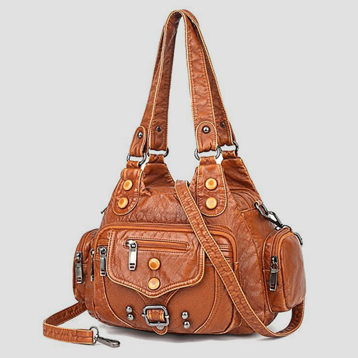 Tragetasche für Damen, Vintage, genietete Umhängetasche aus Leder mit mehreren Taschen