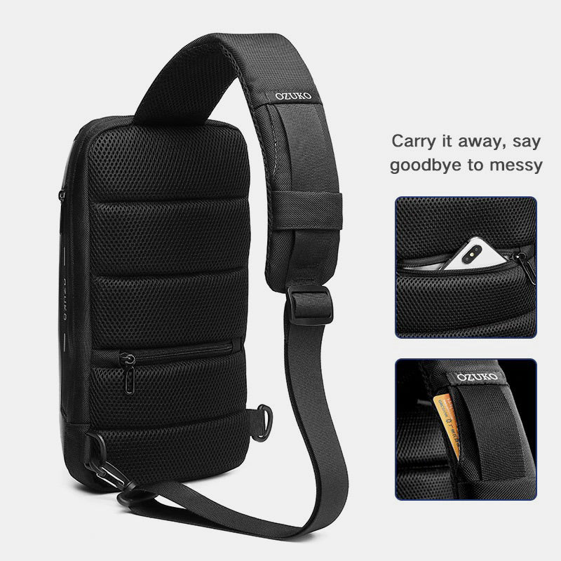 Multifunktionale, wasserdichte, diebstahlsichere Schultertasche mit USB-Ladeanschluss