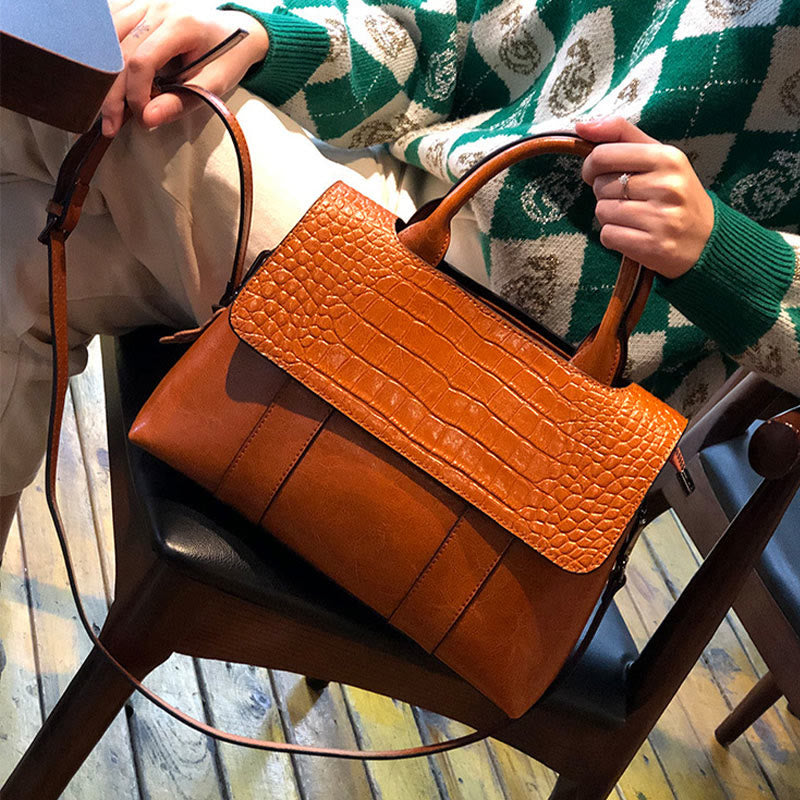 Klassische Umhängetasche mit Krokodilmuster und reiner Farbe für Damenhandtasche