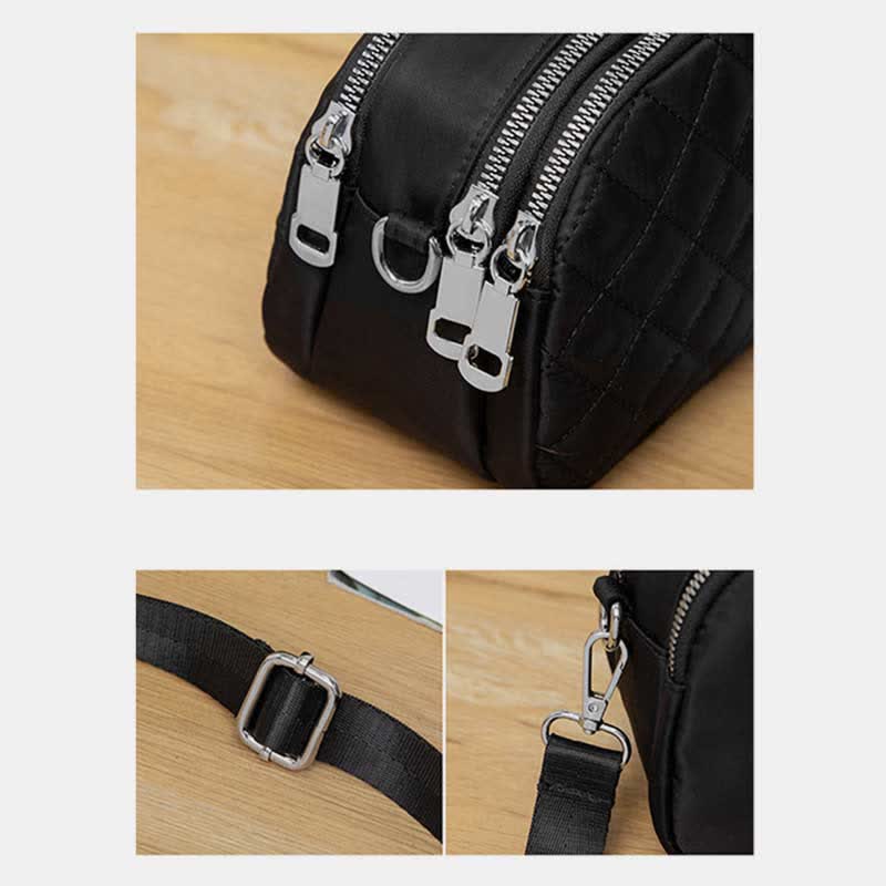 Damen Gesteppte Umhängetasche Dreifach Reißverschluss Kleine Schultertaschen Aus Nylon