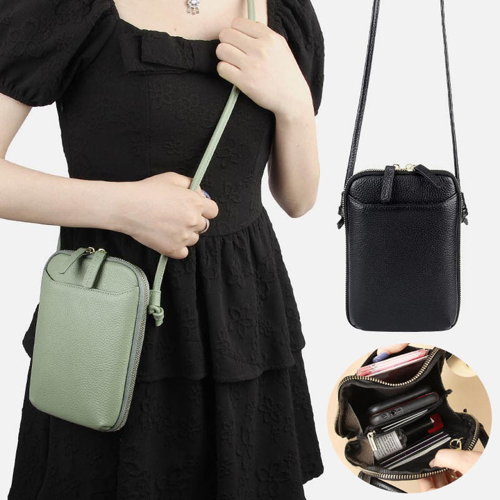 Mini-Telefontasche, einfache karierte Umhängetasche aus Leder für Damen