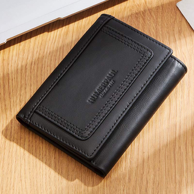 Dreifach faltbare, geräumige Lederbrieftasche mit RFID-Schutz und Diebstahlschutz