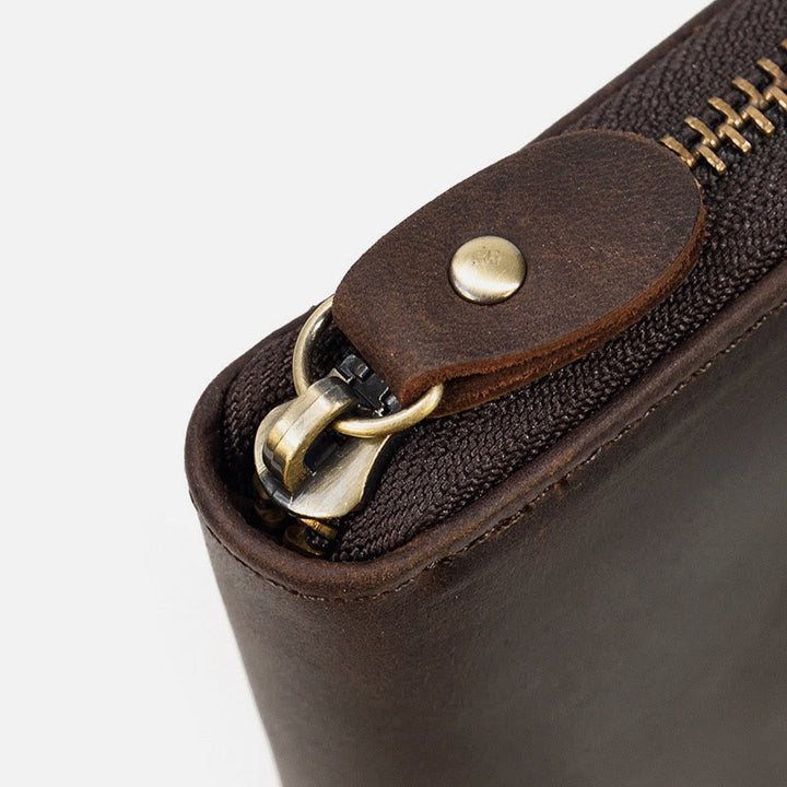 Lange Geldbörse für Herren mit RFID-Retroprägung, Leder, Handytasche