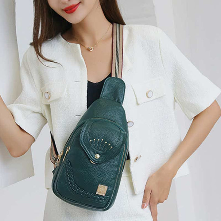Kleiner Sling-Rucksack aus Kunstleder, Mehrzweck-Brusttasche mit Doppelreißverschluss, Rushsack