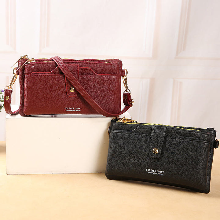 Handytasche mit zwei Fächern für Damen, multifunktionale Umhängetasche aus Leder