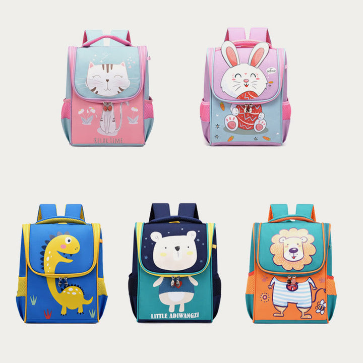 Cartoon-Rucksack für Kinder mit Tierdruck, Wirbelsäulenschutz, Schultasche