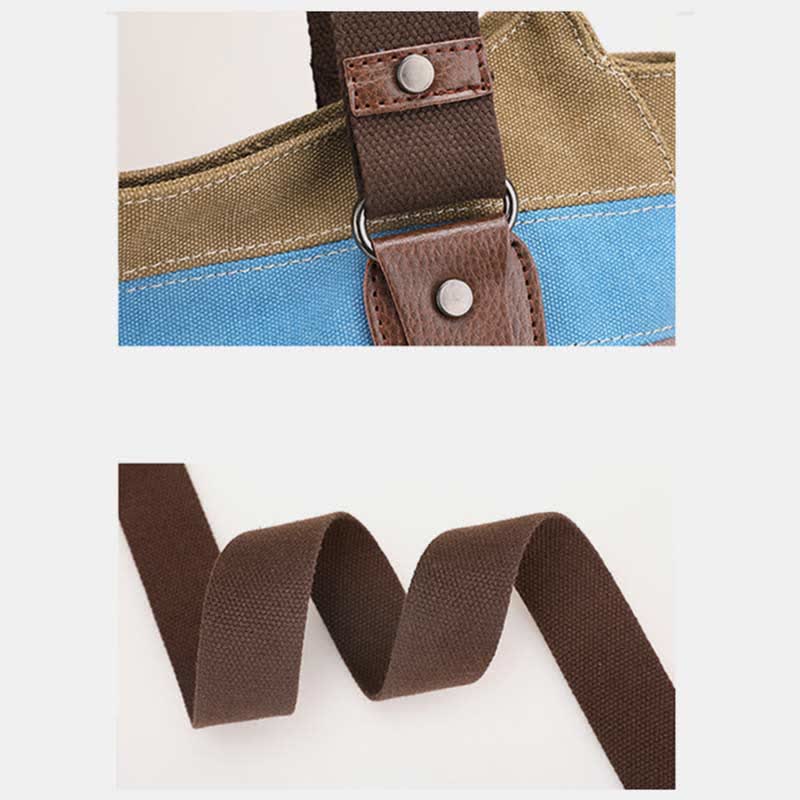 Multifunktions-Farbblock-Canvas-Handtasche Hobo Tote Bag Umhängetaschen