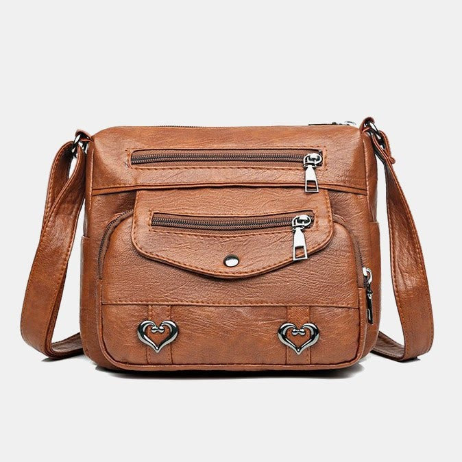 Herz Dekor Umhängetasche Retro Kunstleder Damen Schultertasche
