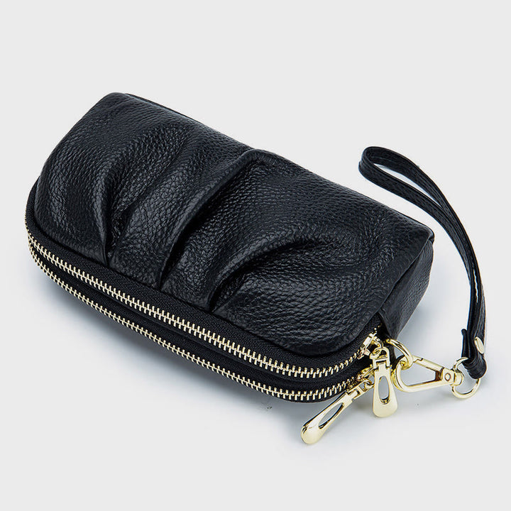 Clutch aus Rindsleder mit zwei Fächern, Handgelenktasche für Damen